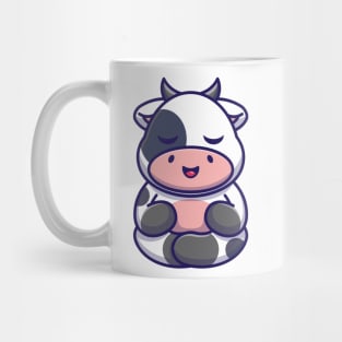 Cute baby cow meditation cartoon Mug